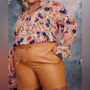 ELOQUII Elements Women's Plus Size Soft Gathered Yoke Blouse